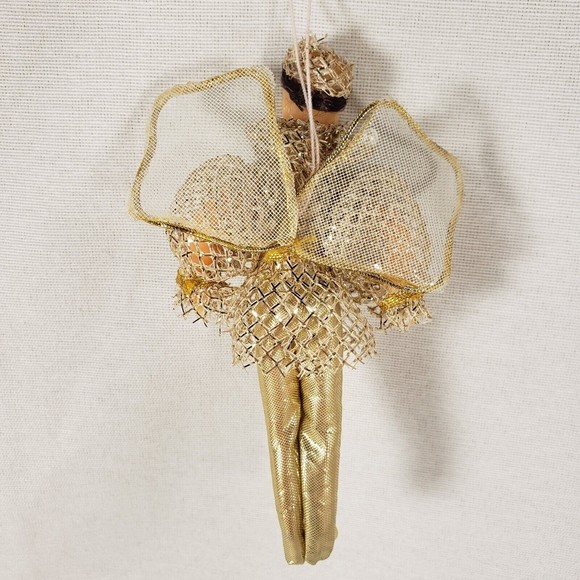 Vtg Handmade Doll Style Glittery Angel Christmas Ornament Gold & Silver Color 5" - Picture 4 of 7
